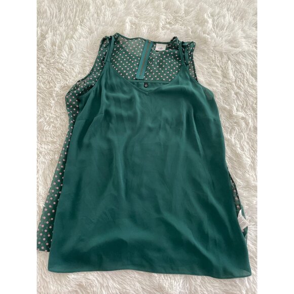 CABI Womens Green & Pink Polka Dot Sleeveless Blouse S Top - Picture 8 of 10